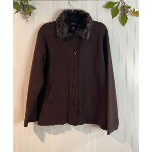 Jones New York Signature Brown Wool Blend Coat With Faux Fur Collar P/M